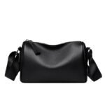 Black Pebbled Texture Barrel Crossbody Shoulder Bag