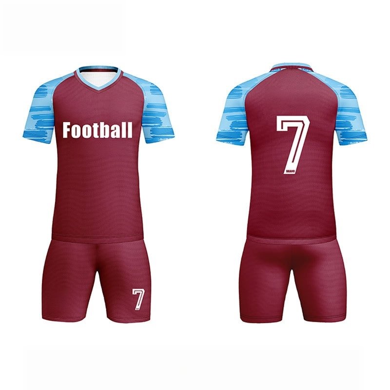 10-3.jpg Maroon Light Blue Accent Complete Soccer Uniform Set For Men - Image 1