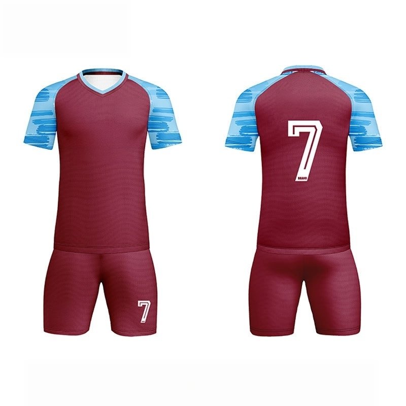 10-6.jpg Maroon Light-Blue Print Complete Soccer Jersey Short Set - Image 1