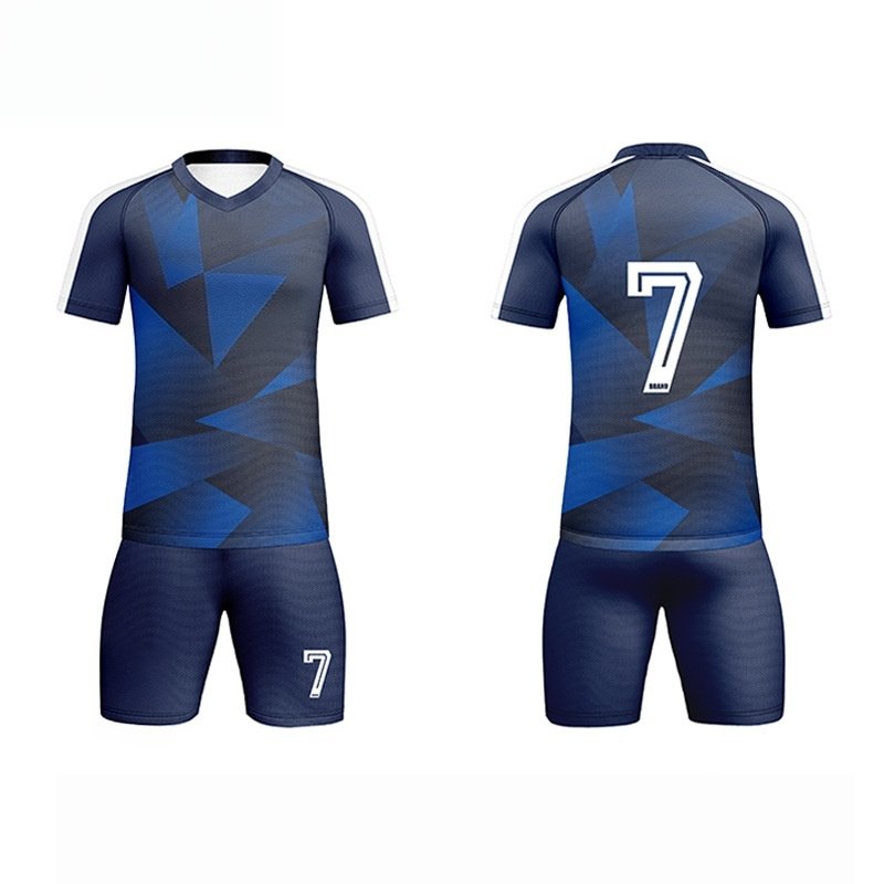 10-8.jpg Dark Blue Geometric Print Complete Soccer Uniform Set For Men - Image 1