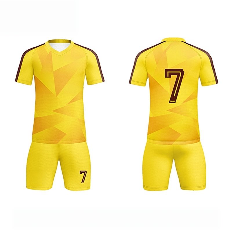 10-9.jpg Yellow Geometric Print Complete Soccer Jersey Set - Image 1