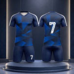 Dark Blue Geometric Print Complete Soccer Uniform Set For Men - Image 2