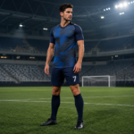 Dark Blue Geometric Print Complete Soccer Uniform Set For Men - Image 3