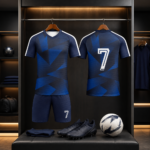 Dark Blue Geometric Print Complete Soccer Uniform Set For Men - Image 4