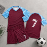 Maroon Light Blue Accent Complete Soccer Uniform Set For Men - Image 3