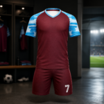 Maroon Light Blue Accent Complete Soccer Uniform Set For Men - Image 4