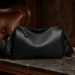 Black Pebbled Texture Barrel Crossbody Shoulder Bag - Image 4