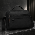 Black Multi-Pocket Nylon Messenger Shoulder Bag - Image 4