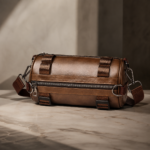 Brown Vintage Cylinder Barrel Crossbody Bag For Men - Image 2