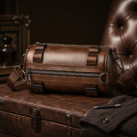 Brown Vintage Cylinder Barrel Crossbody Bag For Men - Image 4