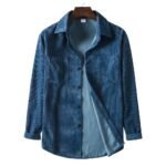 Blue Corduroy Dual Pocket Long Sleeve Mens Shirt