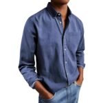 Blue Washed Long Sleeve Button Down Shirt For Men