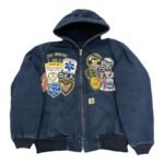 Vintage Washed Navy Patchwork Hooded Work Jacket
