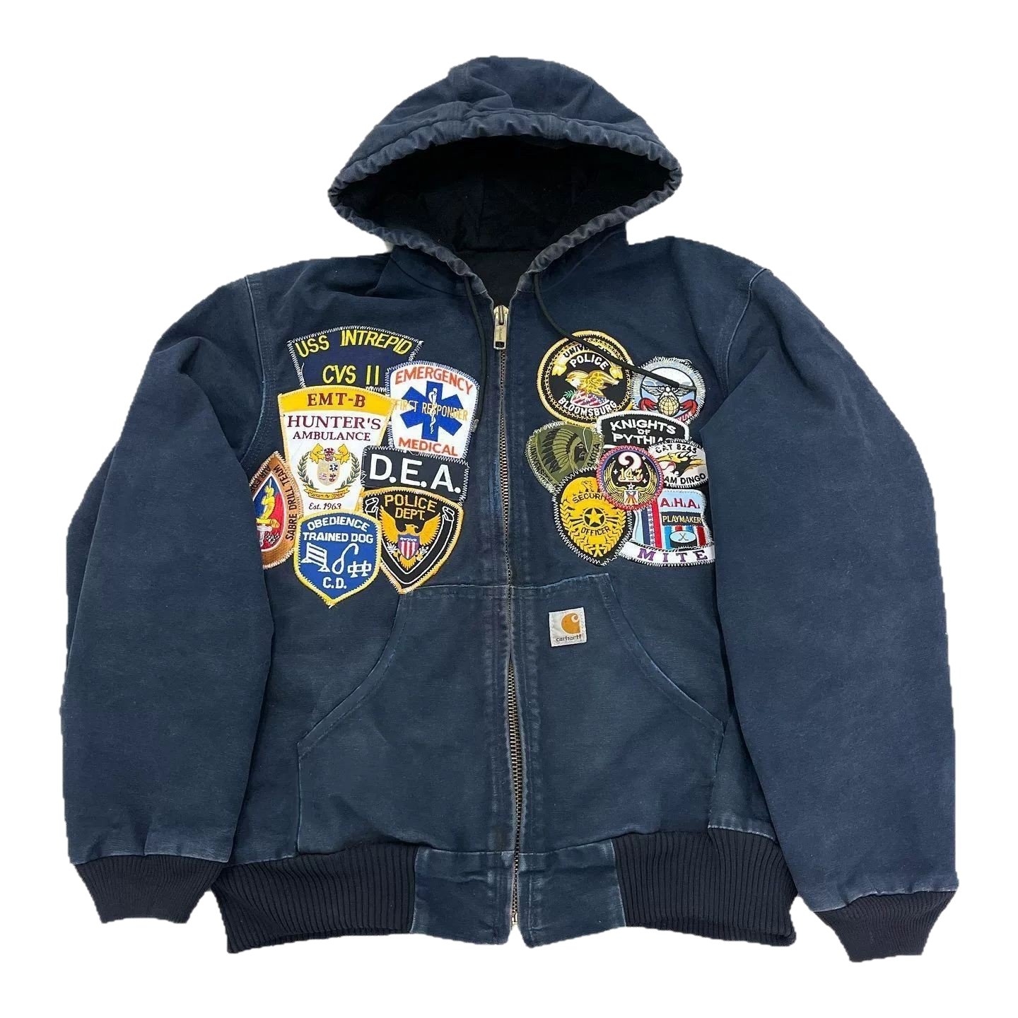 2-4.jpg Vintage Washed Navy Patchwork Hooded Work Jacket - Image 1