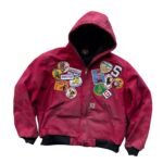 Red Hooded Work Jacket Multi-Patch Embellished