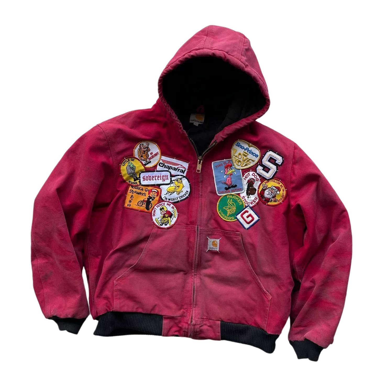2-7.jpg Red Hooded Work Jacket Multi-Patch Embellished - Image 1