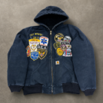 Vintage Washed Navy Patchwork Hooded Work Jacket - Image 2