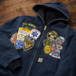 Vintage Washed Navy Patchwork Hooded Work Jacket - Image 3