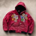 Red Hooded Work Jacket Multi-Patch Embellished - Image 2