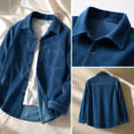 Blue Corduroy Dual Pocket Long Sleeve Mens Shirt - Image 3