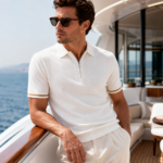 White Quarter Zip Knit Short Sleeve Polo Shirt - Image 2