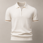 White Quarter Zip Knit Short Sleeve Polo Shirt - Image 3