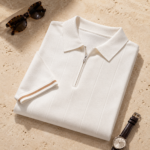 White Quarter Zip Knit Short Sleeve Polo Shirt - Image 4