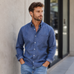 Blue Washed Long Sleeve Button Down Shirt For Men - Image 2