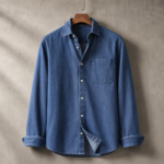 Blue Washed Long Sleeve Button Down Shirt For Men - Image 3
