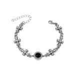 Vintage Cross Link Black Stone Mens Chain Bracelet