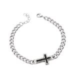Silver Curb Chain Cross Charm Bracelet