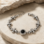 Vintage Cross Link Black Stone Mens Chain Bracelet - Image 2
