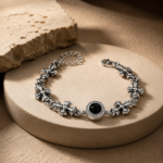 Vintage Cross Link Black Stone Mens Chain Bracelet - Image 4