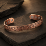 Vintage Floral Engraved Copper Open Cuff Bracelet - Image 2