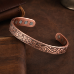 Vintage Floral Engraved Copper Open Cuff Bracelet - Image 3