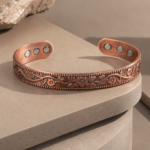 Vintage Floral Engraved Copper Open Cuff Bracelet - Image 4