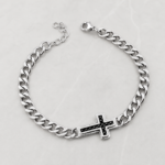 Silver Curb Chain Cross Charm Bracelet - Image 2