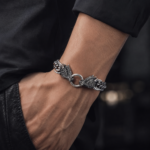 Antique Silver Dragon Head Chain Bracelet For Men - Image 3