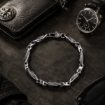 Antique Engraved Text Link Chain Mens Bracelet - Image 4