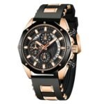 Black Rose Gold Chronograph Sport Wrist Watch For Men