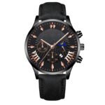 Black Case Moon-Phase Rose Gold Accent Men’s Watch