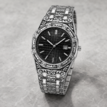Vintage Carved Metal Band Grid Dial Men’S Wrist Watch - Image 2