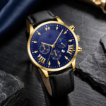 Gold Case Blue Dial Moon-Phase Men’s Wrist Watch - Image 2