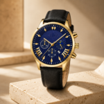 Gold Case Blue Dial Moon-Phase Men’s Wrist Watch - Image 3