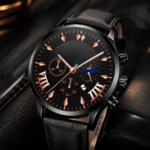 Black Case Moon-Phase Rose Gold Accent Men’s Watch - Image 3