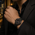 Black Case Moon-Phase Rose Gold Accent Men’s Watch - Image 4