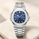 Silver Steel Bracelet Blue Dial Men Wrist Watch - Image 2