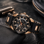 Black Rose Gold Chronograph Sport Wrist Watch For Men - Image 4