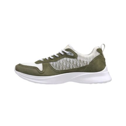 Men Olive Green White Monogram Casual Sneakers