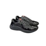 Black Patent Mesh Lace-Up Chunky Casual Sneakers For Men